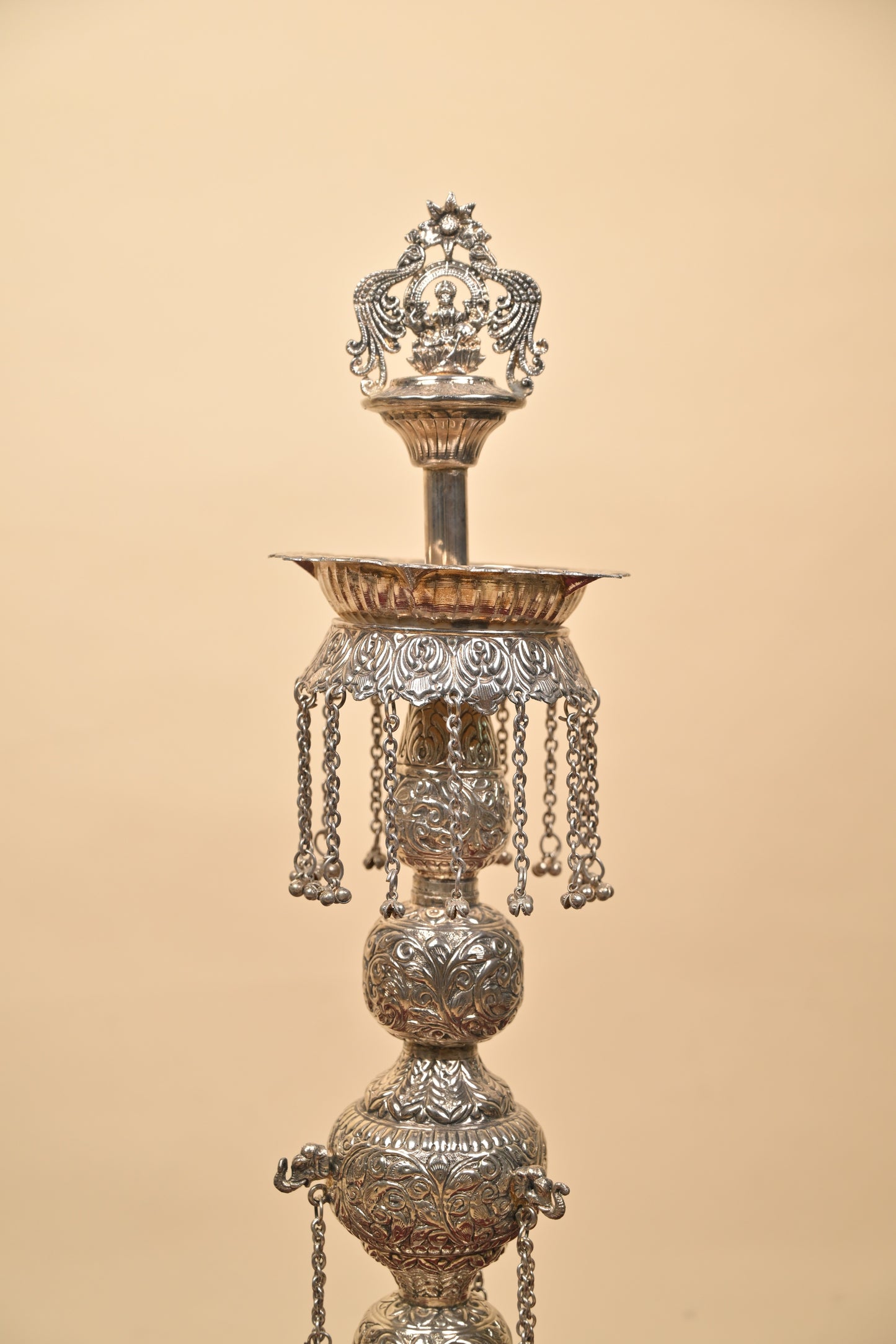 German Silver Tall Traditional Lighting Lamp – Decorative Pooja Oil Lamp for Home & Temple