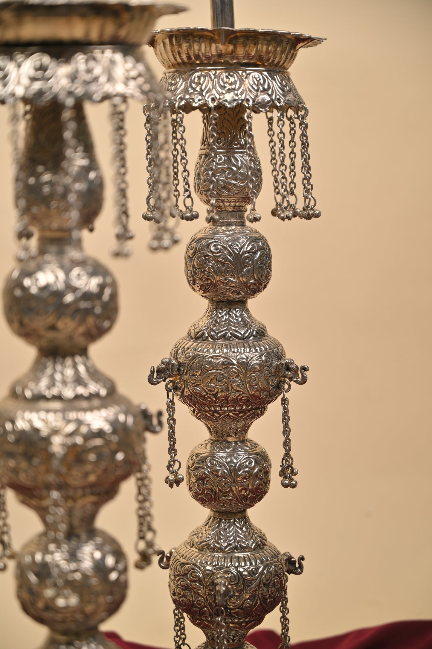 German Silver Tall Traditional Lighting Lamp – Decorative Pooja Oil Lamp for Home & Temple