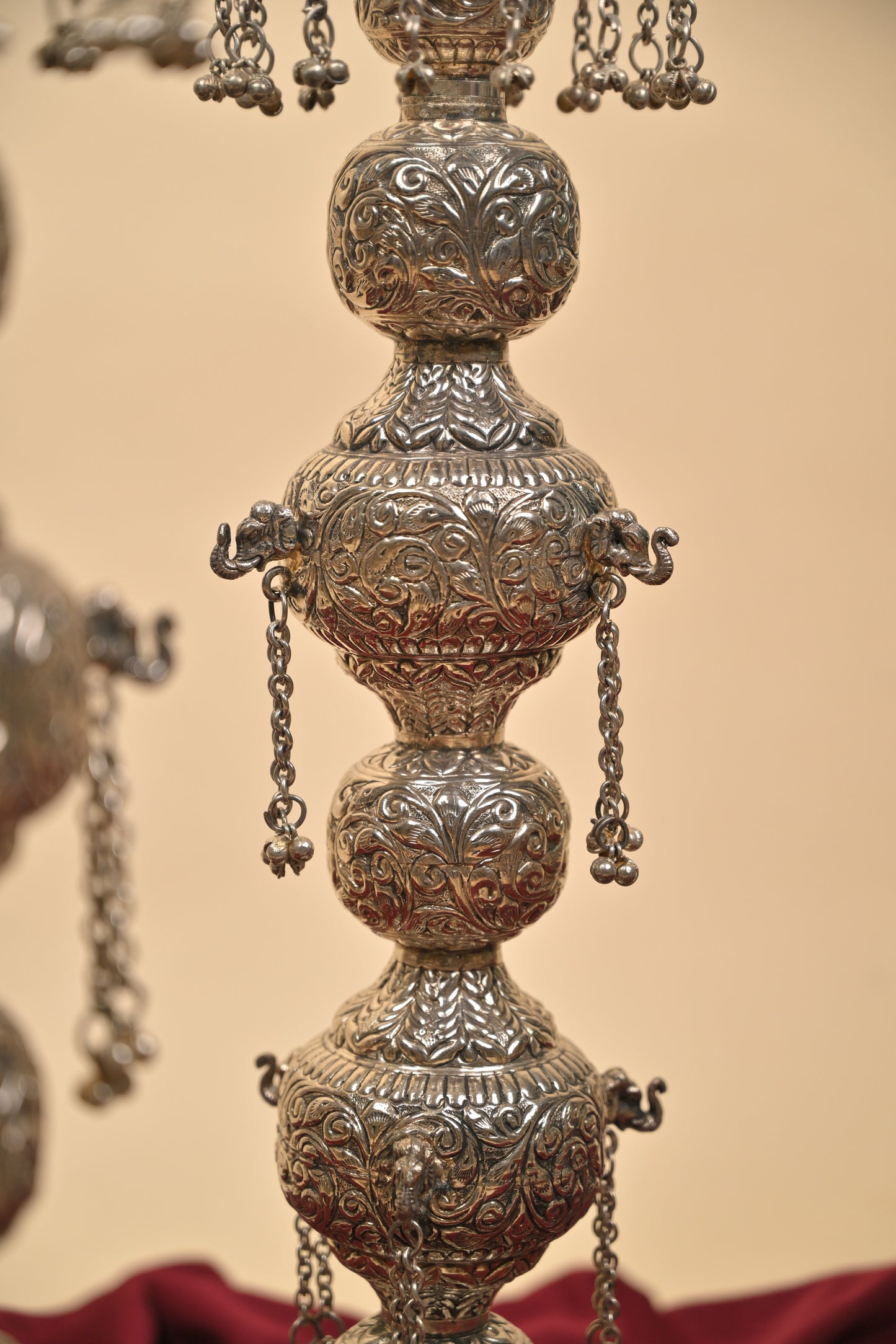 German Silver Tall Traditional Lighting Lamp – Decorative Pooja Oil Lamp for Home & Temple