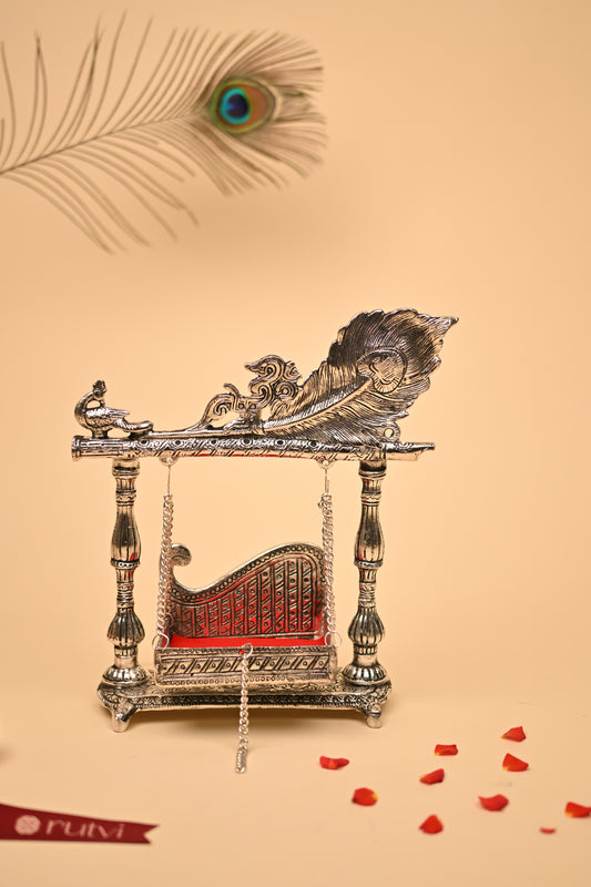 German Silver Peacock Feather Jula – Handcrafted Decorative Swing Showpiece