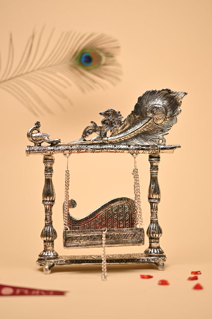 German Silver Peacock Feather Jula – Handcrafted Decorative Swing Showpiece