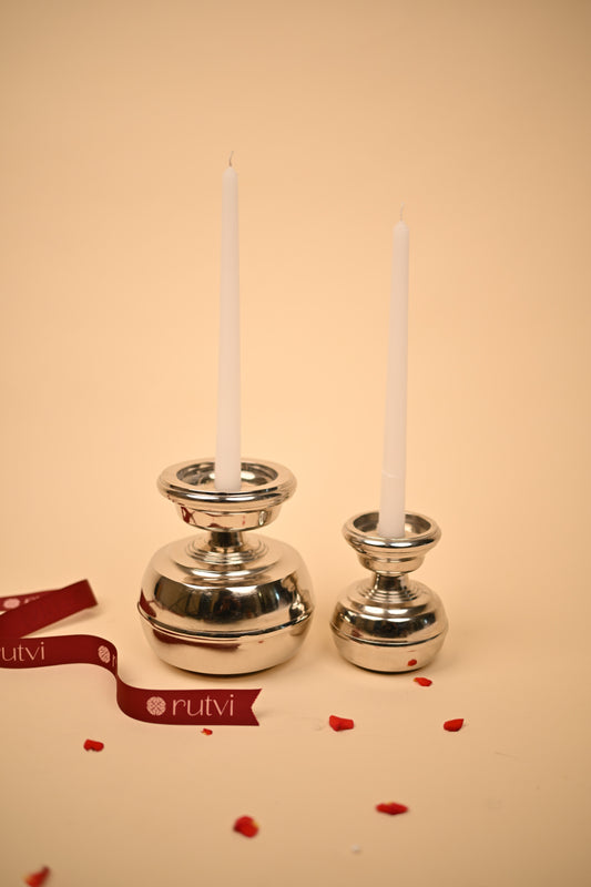German Silver Flower Vase Candle Stand Set – Handcrafted Decorative Candle Holders (Big & Small)