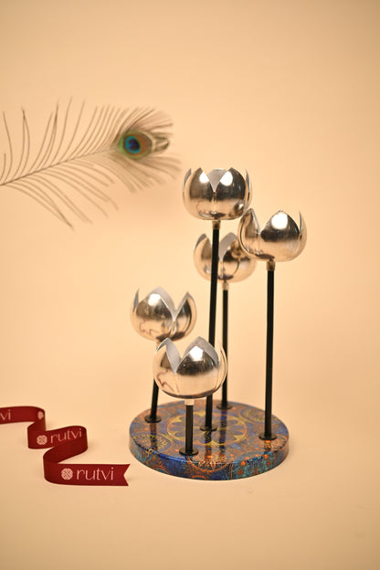 German Silver Lotus Tea Light Candle Holder – Handcrafted Decorative Candle Stand