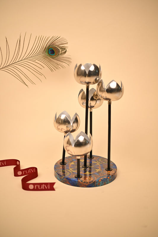 German Silver Lotus Tea Light Candle Holder – Handcrafted Decorative Candle Stand