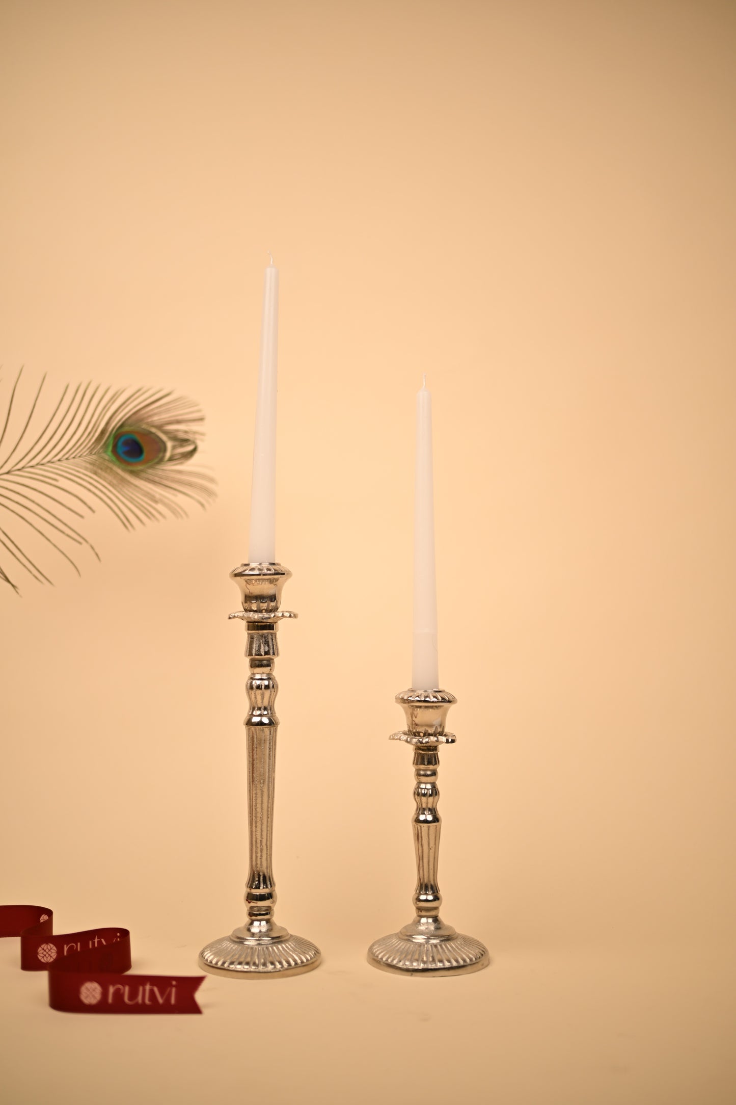 German Silver Candle Holder Set of 2 – Handcrafted Decorative Candle Stands (Big & Small)