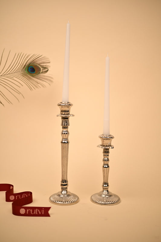 German Silver Candle Holder Set of 2 – Handcrafted Decorative Candle Stands (Big & Small)