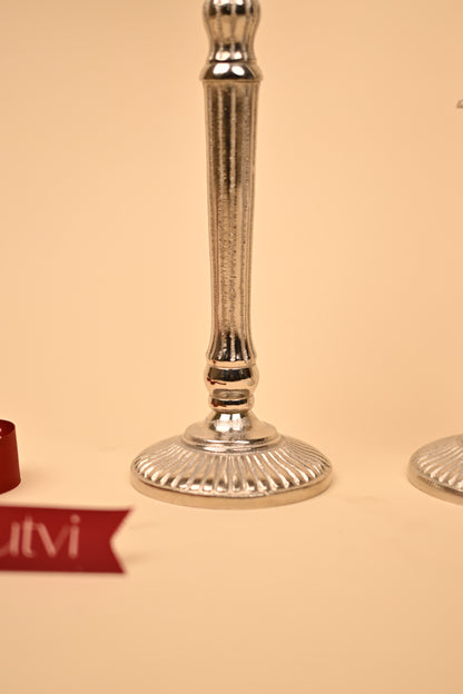 German Silver Candle Holder Set of 2 – Handcrafted Decorative Candle Stands (Big & Small)