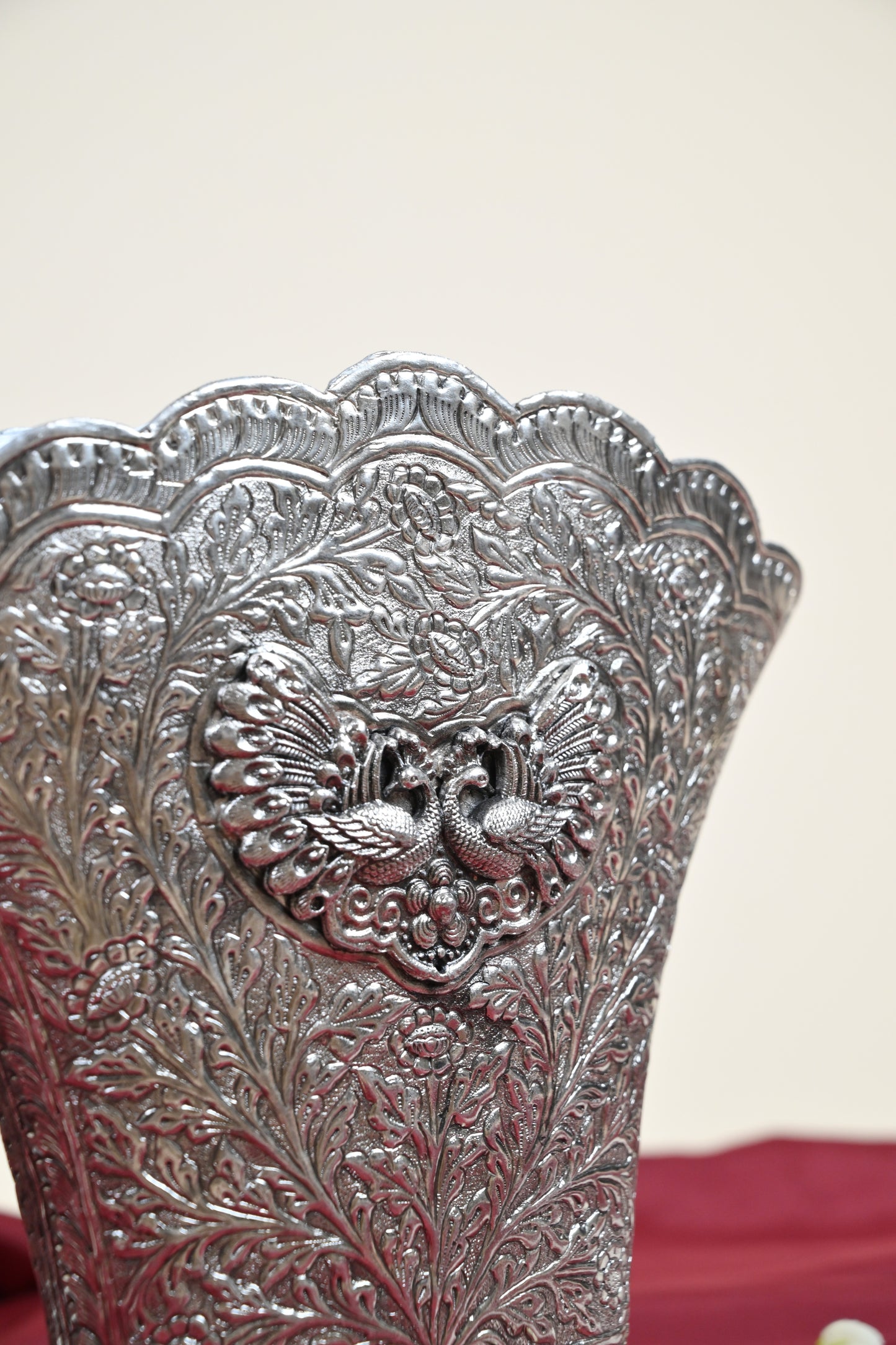 German Silver Embossed Swan Design Decorative Planter Pot – Traditional Floral Urli Vase for Home Décor Set of 2