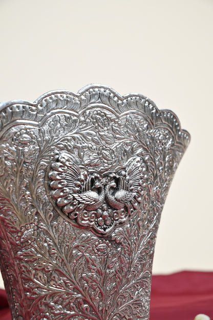 German Silver Embossed Swan Design Decorative Planter Pot – Traditional Floral Urli Vase for Home Décor Set of 2
