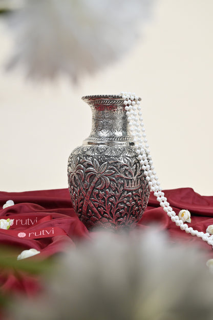 German Silver Handcrafted Floral Engraved Vase – Traditional Decorative Flower Vase for Home Décor