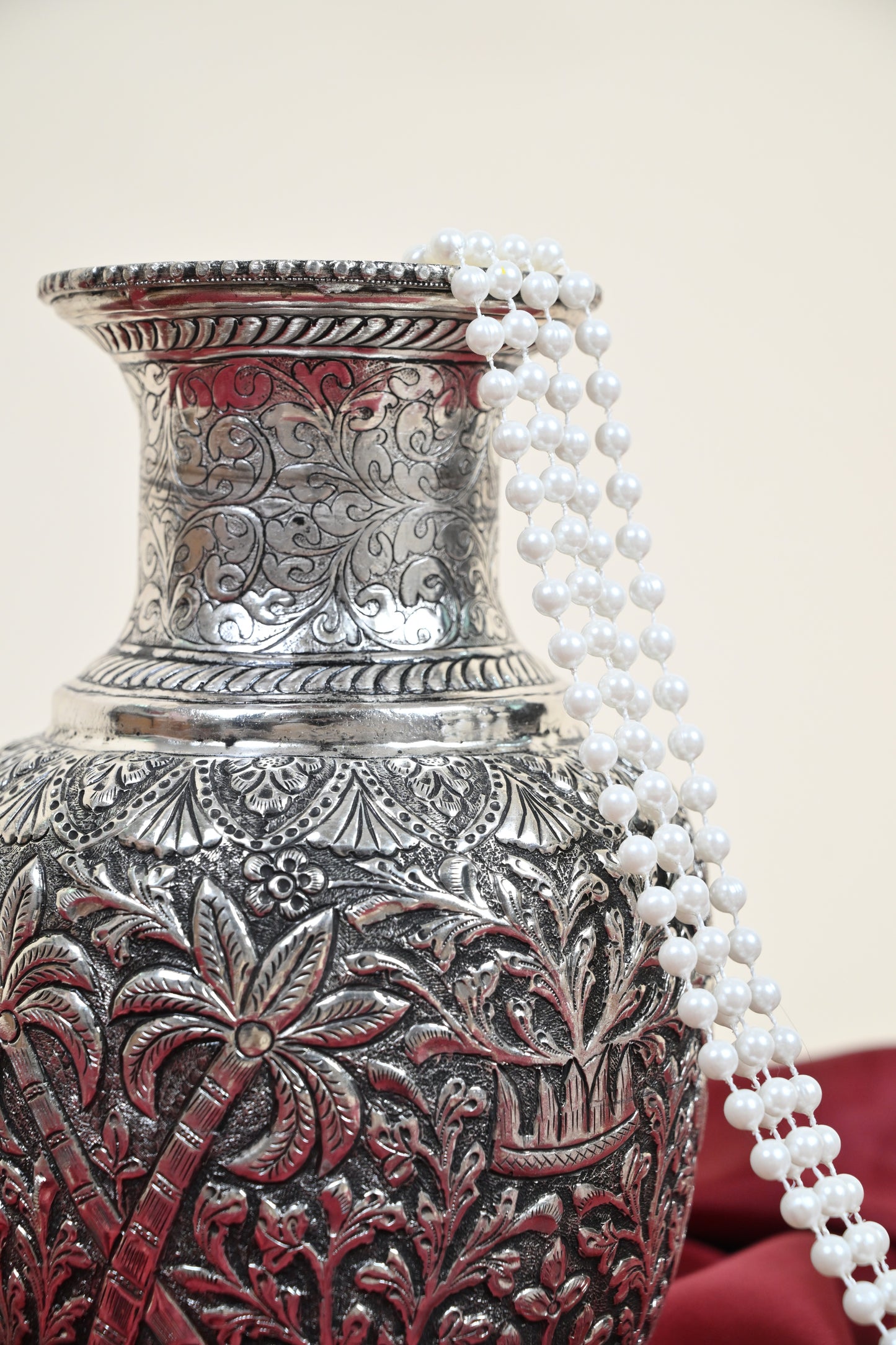 German Silver Handcrafted Floral Engraved Vase – Traditional Decorative Flower Vase for Home Décor