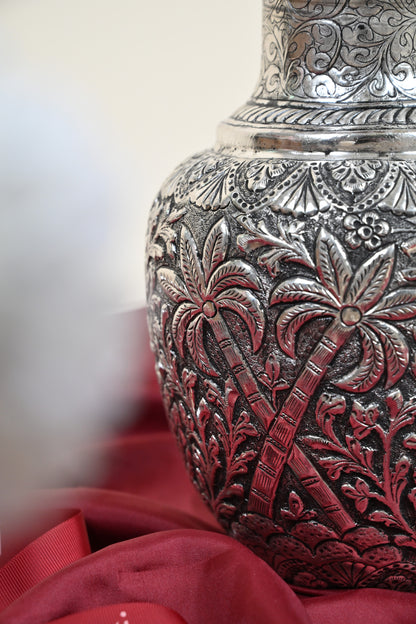 German Silver Handcrafted Floral Engraved Vase – Traditional Decorative Flower Vase for Home Décor