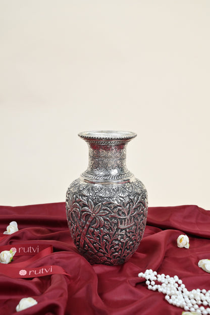 German Silver Handcrafted Floral Engraved Vase – Traditional Decorative Flower Vase for Home Décor