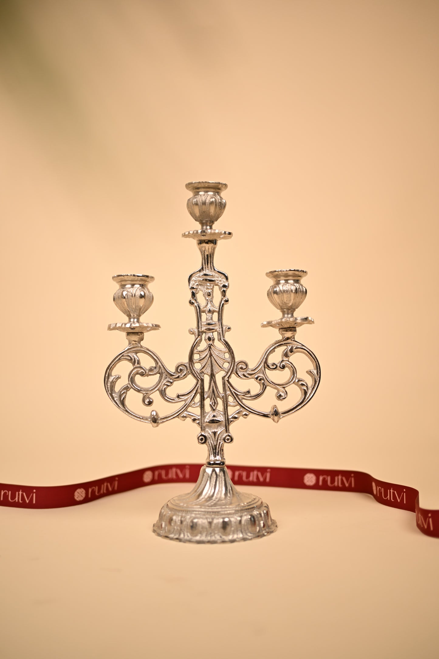 German Silver 3-Slot Candle Holder – Handcrafted Multi Candle Stand for Festive Décor