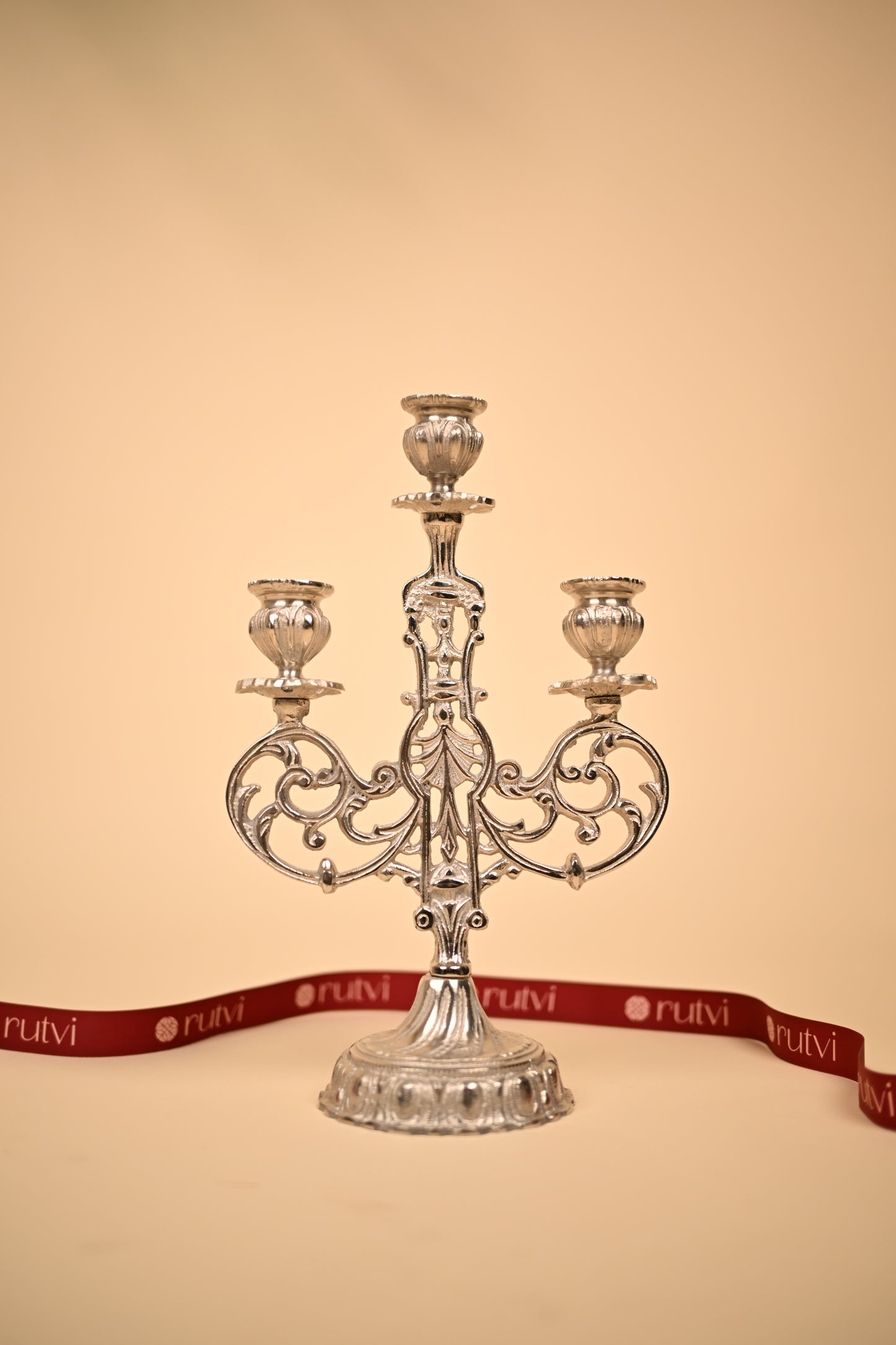 German Silver 3-Slot Candle Holder – Handcrafted Multi Candle Stand for Festive Décor
