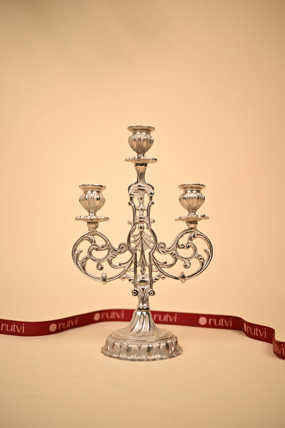 German Silver 3-Slot Candle Holder – Handcrafted Multi Candle Stand for Festive Décor