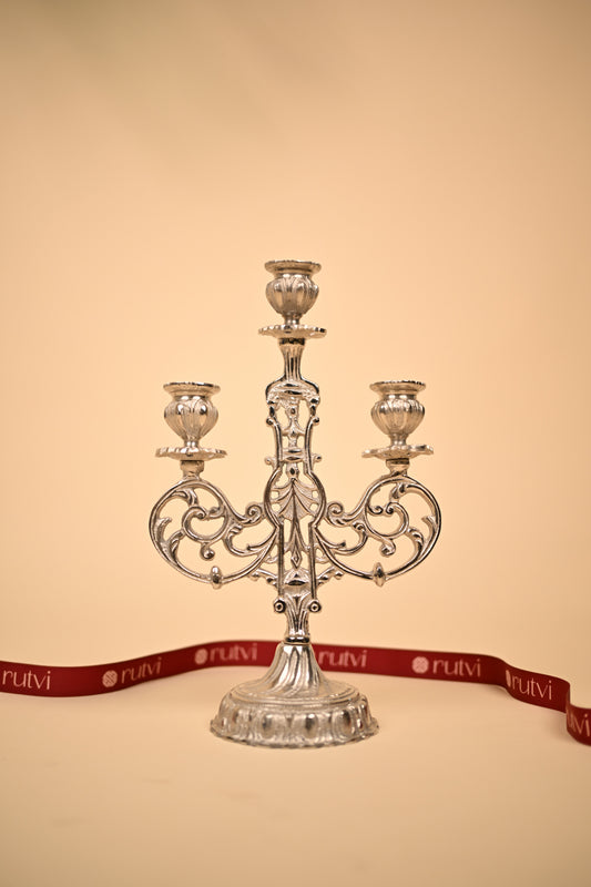 German Silver 3-Slot Candle Holder – Handcrafted Multi Candle Stand for Festive Décor