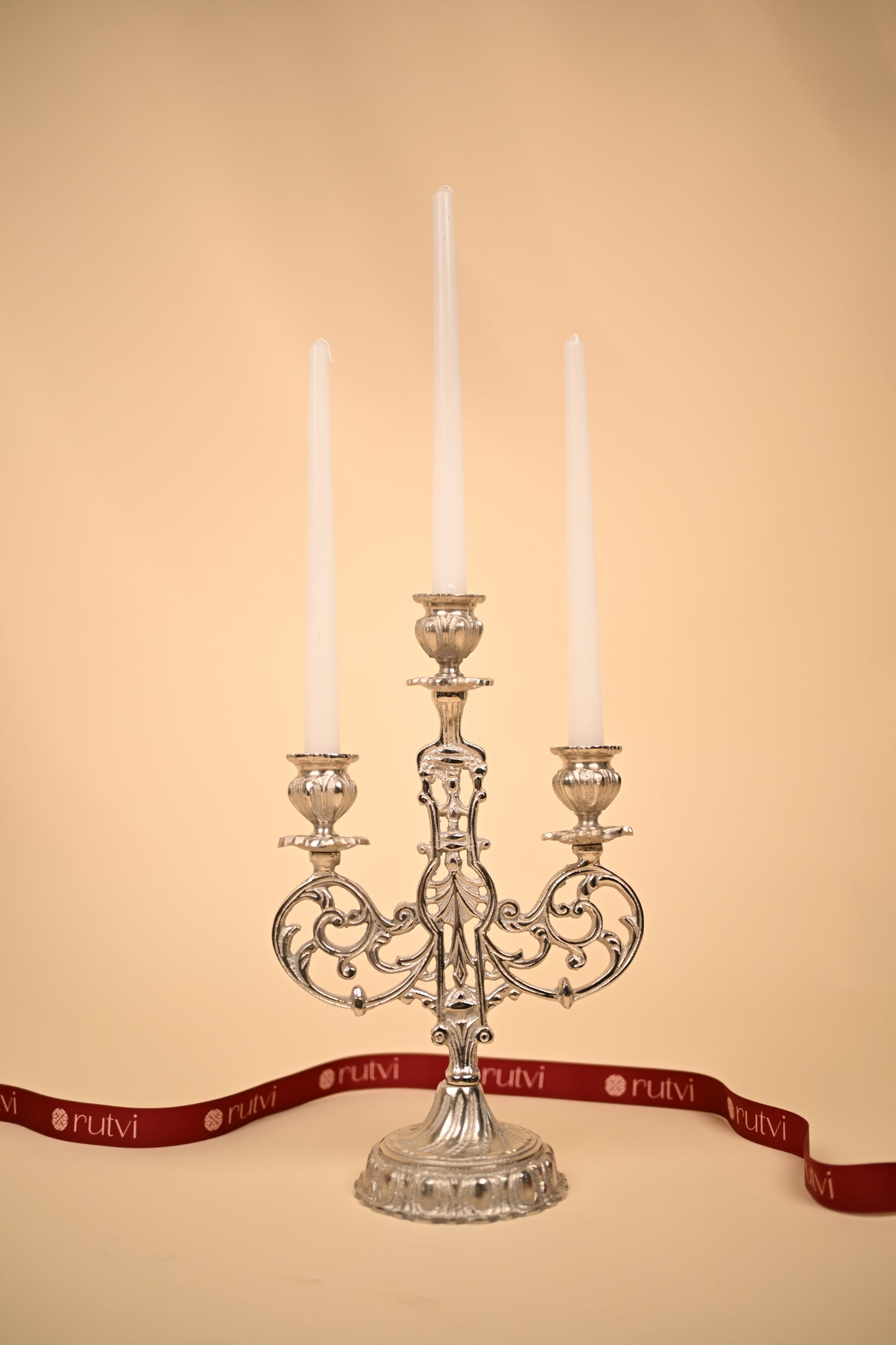 German Silver 3-Slot Candle Holder – Handcrafted Multi Candle Stand for Festive Décor