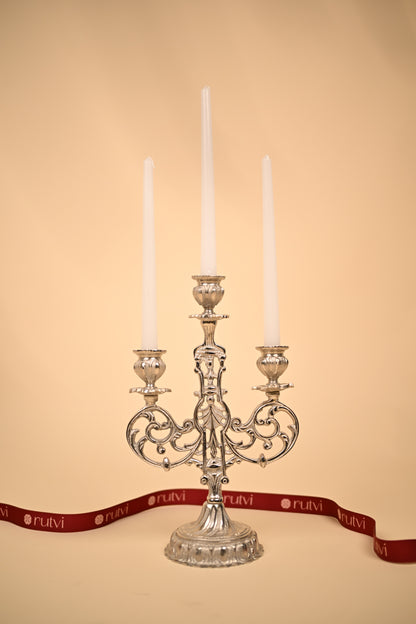 German Silver 3-Slot Candle Holder – Handcrafted Multi Candle Stand for Festive Décor