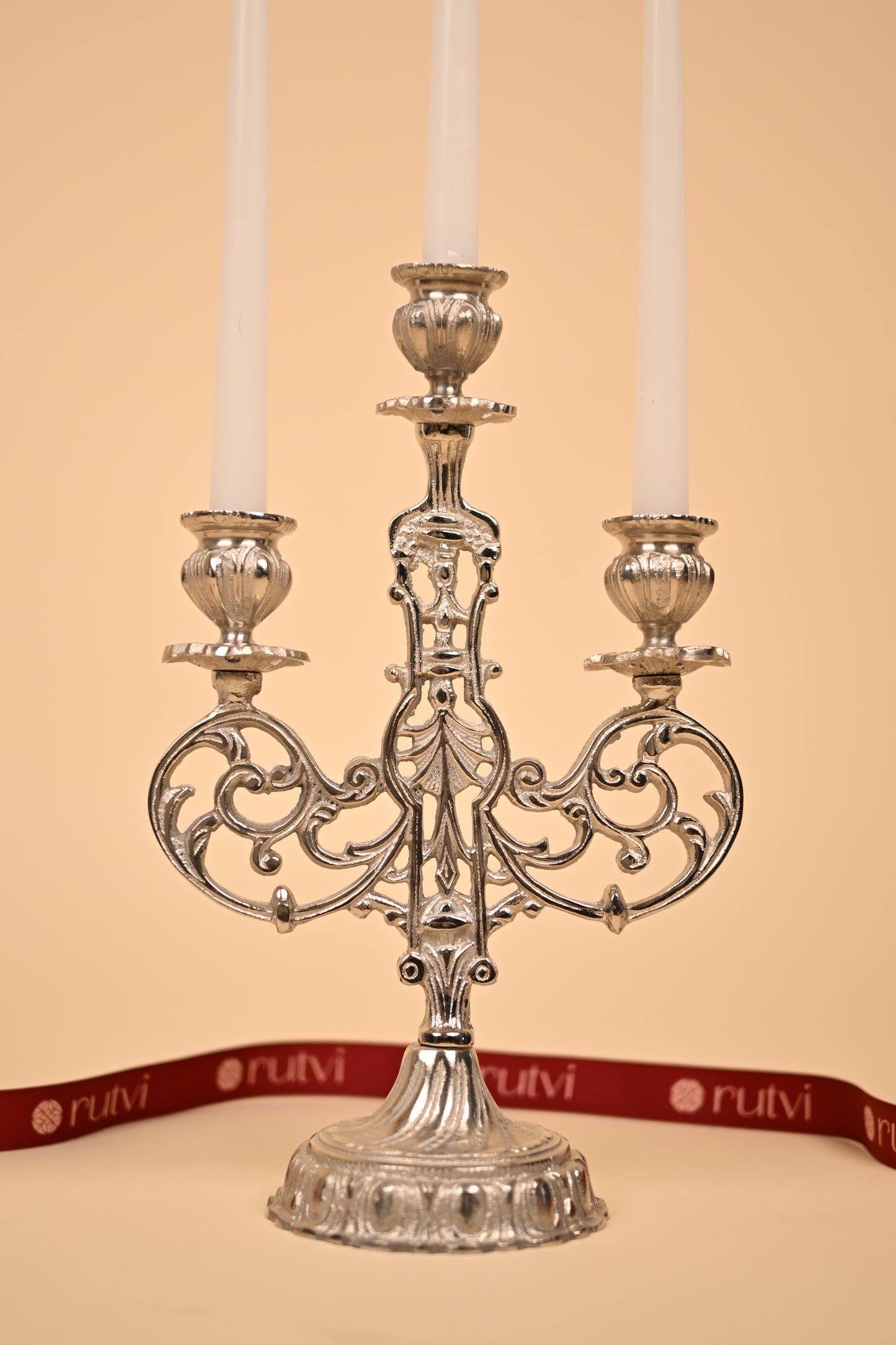 German Silver 3-Slot Candle Holder – Handcrafted Multi Candle Stand for Festive Décor