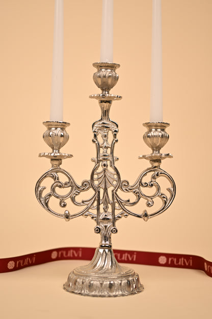 German Silver 3-Slot Candle Holder – Handcrafted Multi Candle Stand for Festive Décor