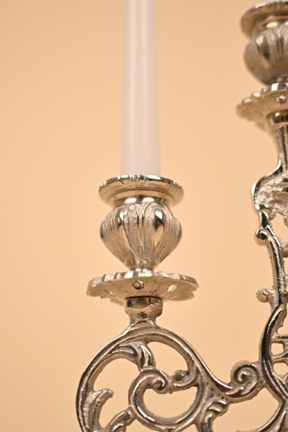 German Silver 3-Slot Candle Holder – Handcrafted Multi Candle Stand for Festive Décor