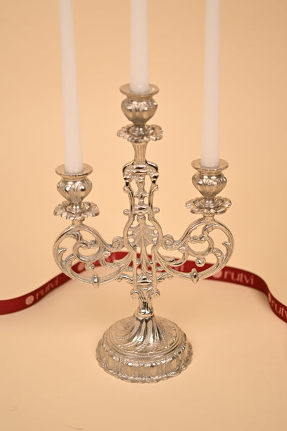 German Silver 3-Slot Candle Holder – Handcrafted Multi Candle Stand for Festive Décor