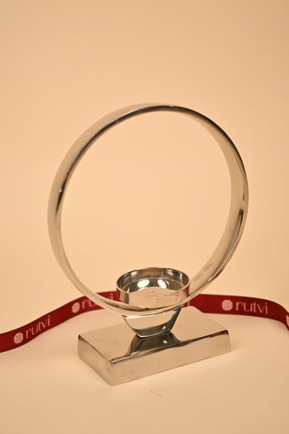 German Silver Circle Candle Holder Set – Handcrafted Decorative Candle Stands (Big & Small)