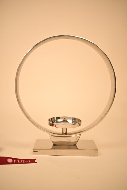 German Silver Circle Candle Holder Set – Handcrafted Decorative Candle Stands (Big & Small)