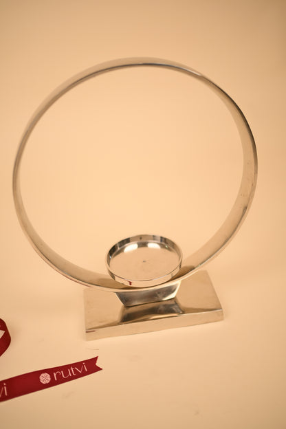 German Silver Circle Candle Holder Set – Handcrafted Decorative Candle Stands (Big & Small)