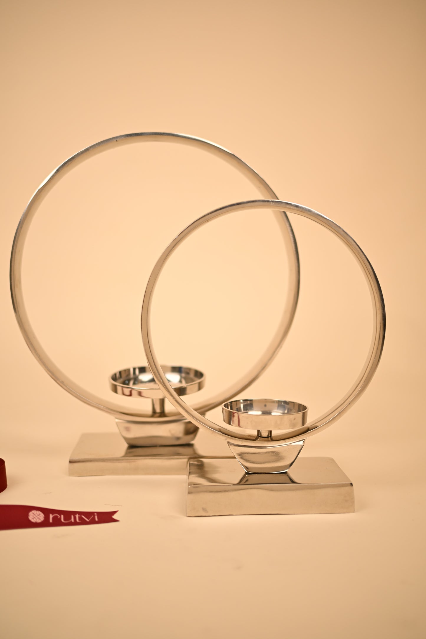German Silver Circle Candle Holder Set – Handcrafted Decorative Candle Stands (Big & Small)