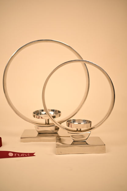 German Silver Circle Candle Holder Set – Handcrafted Decorative Candle Stands (Big & Small)