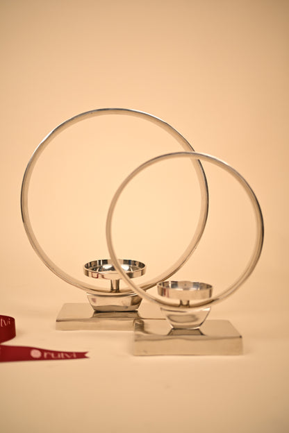 German Silver Circle Candle Holder Set – Handcrafted Decorative Candle Stands (Big & Small)