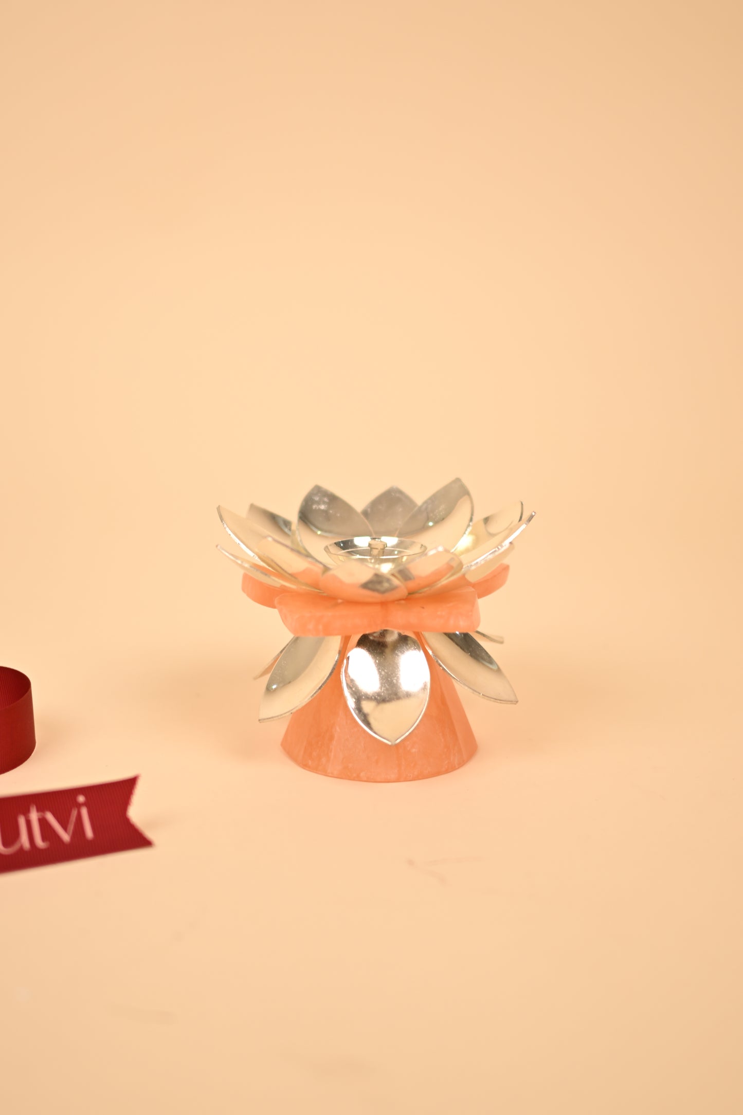 German Silver Lotus Pink Resin Base Diya – Handcrafted Festive & Pooja Essential