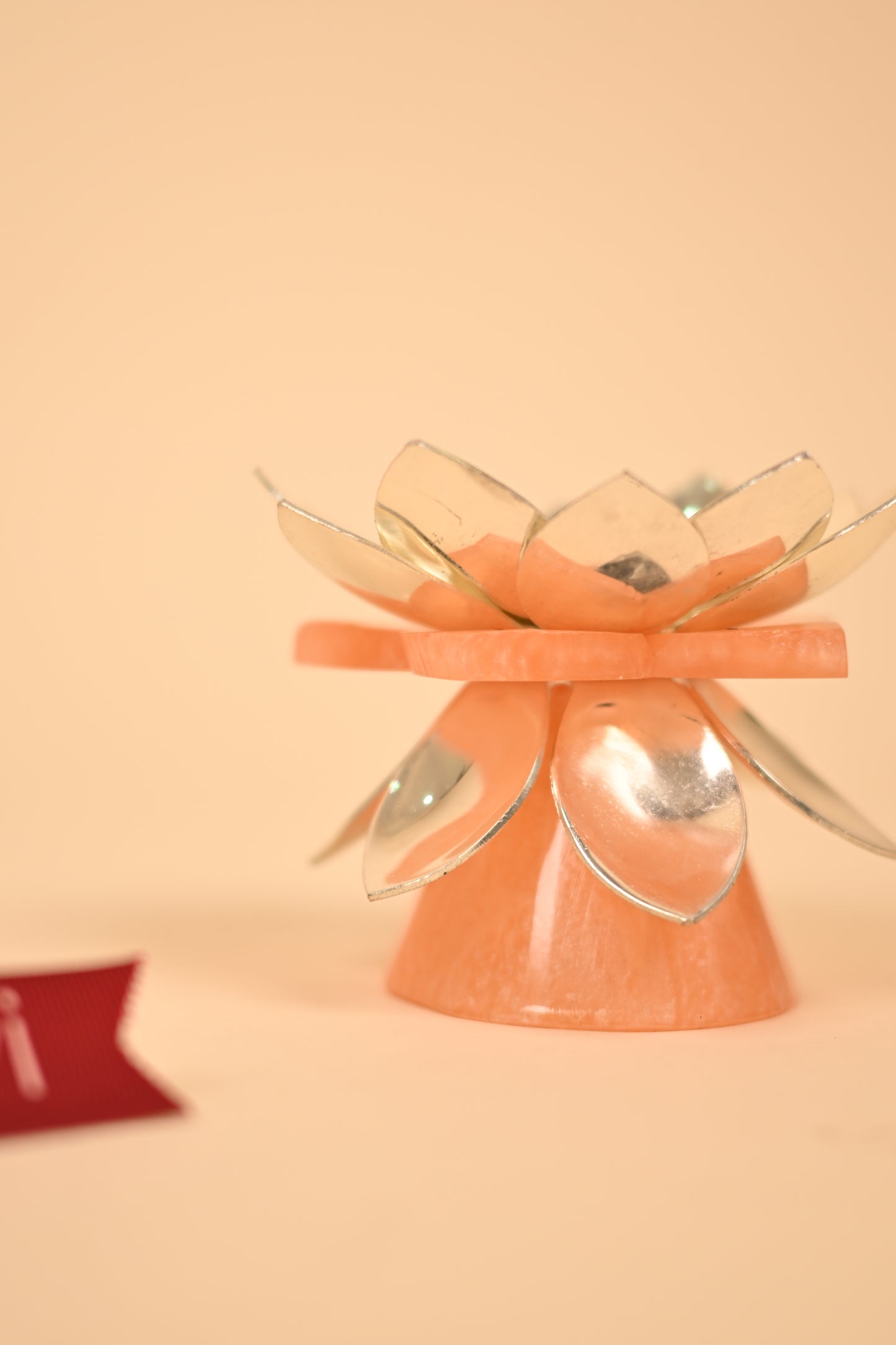 German Silver Lotus Pink Resin Base Diya – Handcrafted Festive & Pooja Essential