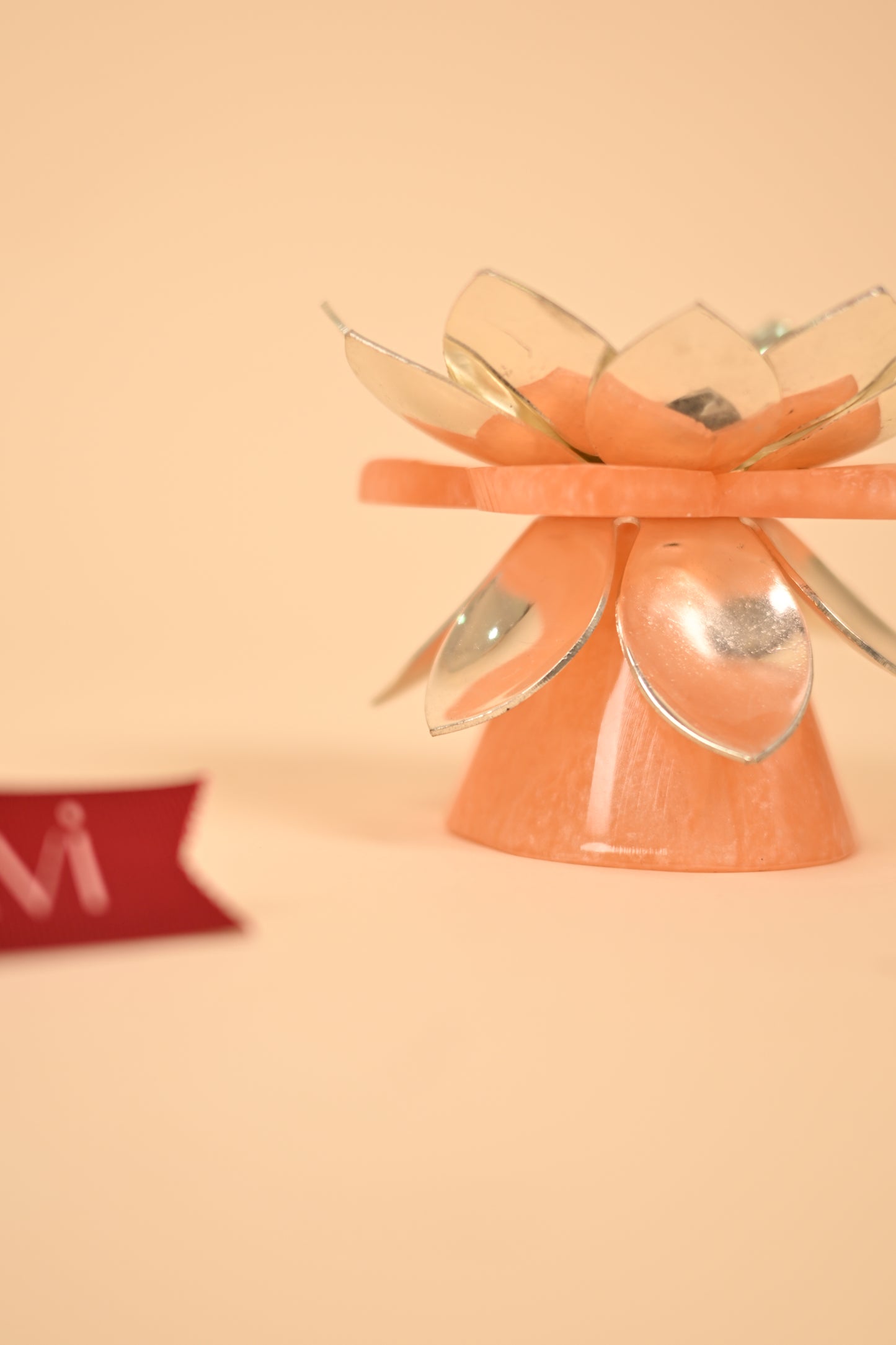 German Silver Lotus Pink Resin Base Diya – Handcrafted Festive & Pooja Essential