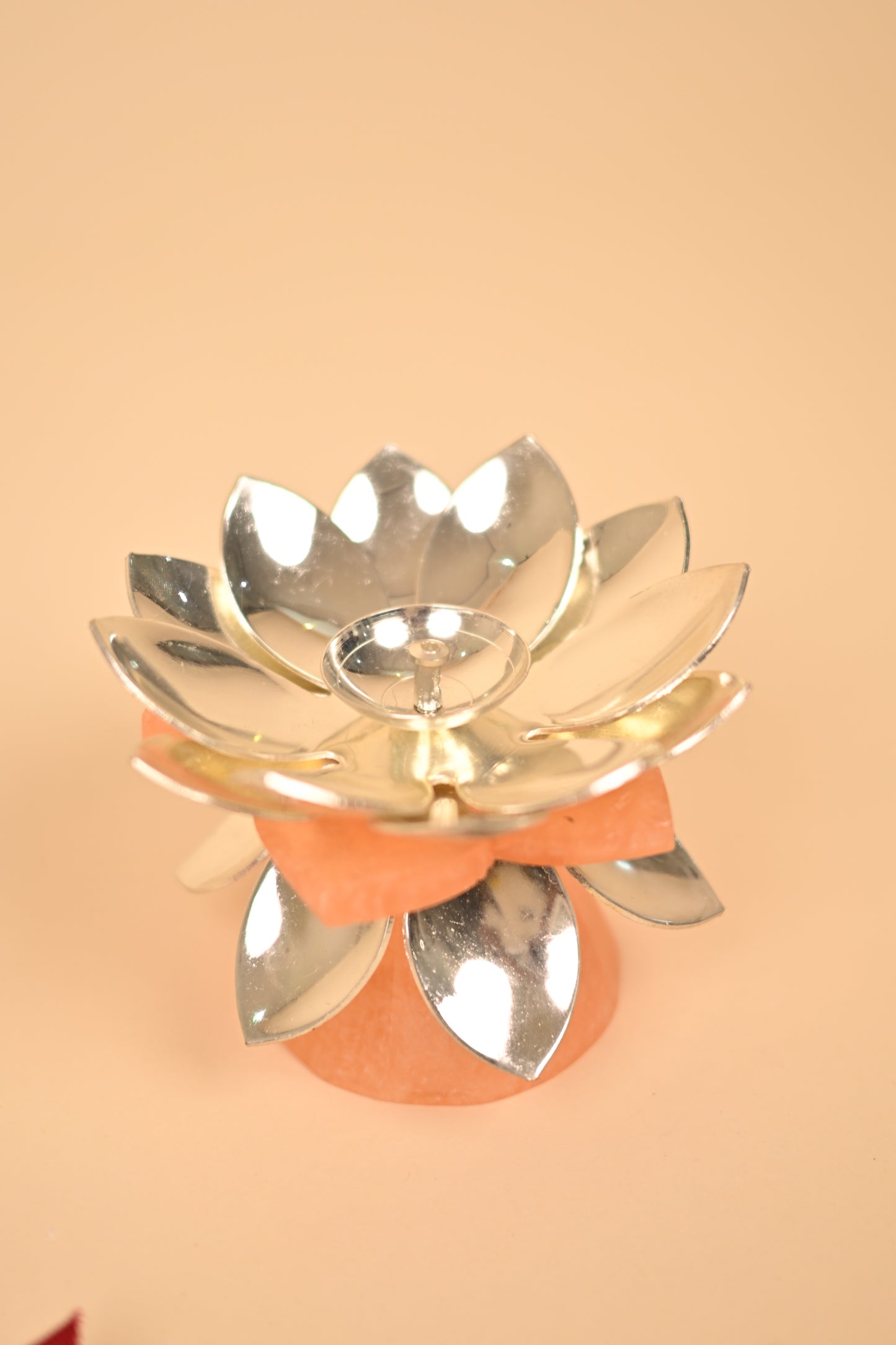 German Silver Lotus Pink Resin Base Diya – Handcrafted Festive & Pooja Essential