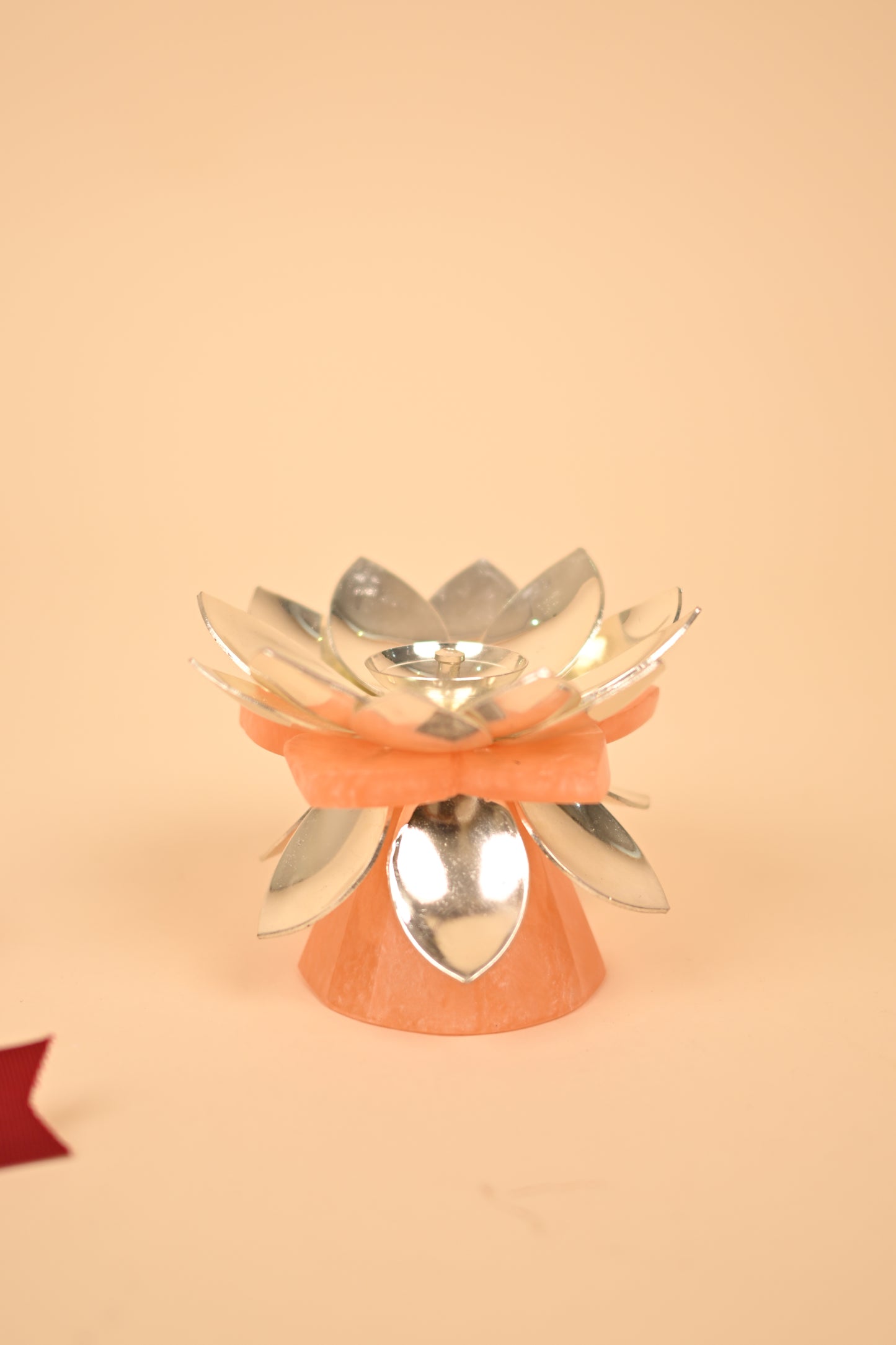 German Silver Lotus Pink Resin Base Diya – Handcrafted Festive & Pooja Essential