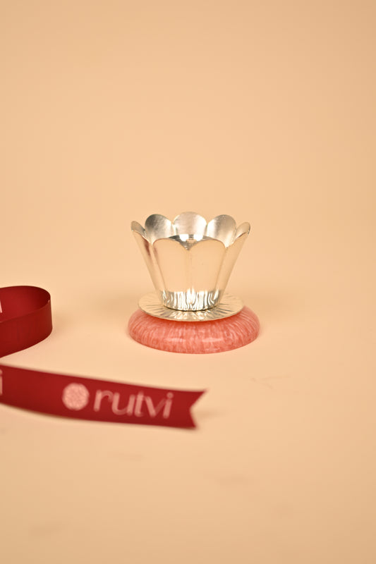 German Silver Diya with Resin Base – Handcrafted Festive & Pooja Essential