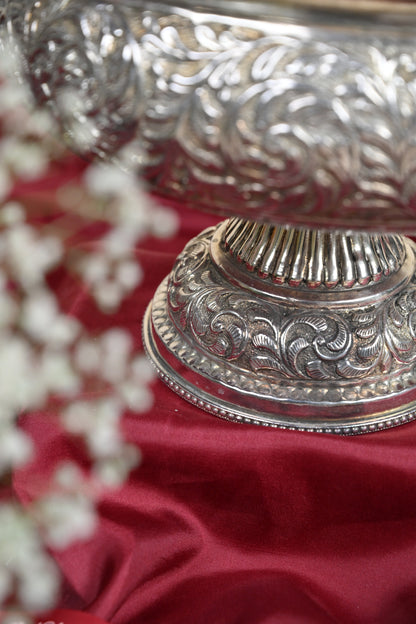 Handcrafted German Silver Decorative Urli Bowl with Bird Accents for Home & Pooja Decor