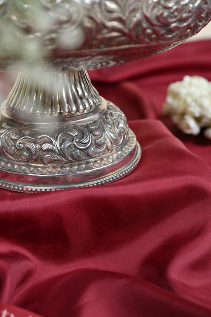 Handcrafted German Silver Decorative Urli Bowl with Bird Accents for Home & Pooja Decor