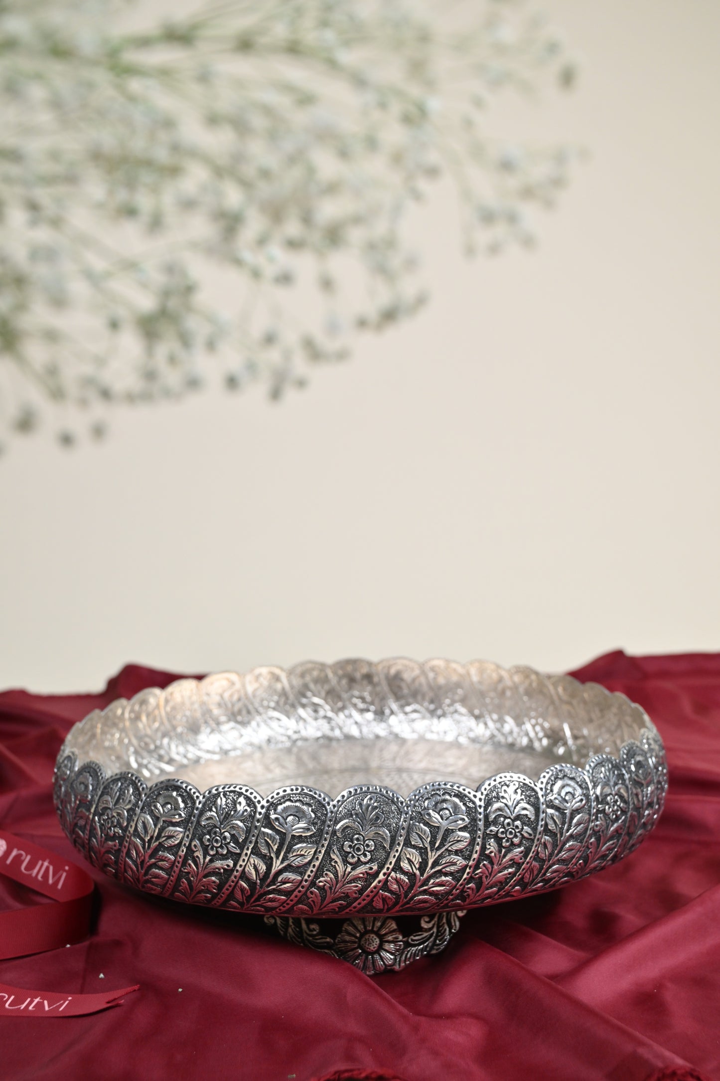Large Handcrafted German Silver Urli Bowl – Traditional Decorative Centerpiece for Festive & Pooja Decor