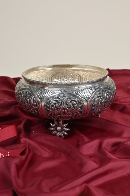 Handcrafted German Silver Urli Bowl – Elegant Traditional Decorative Centerpiece for Home & Pooja Decor