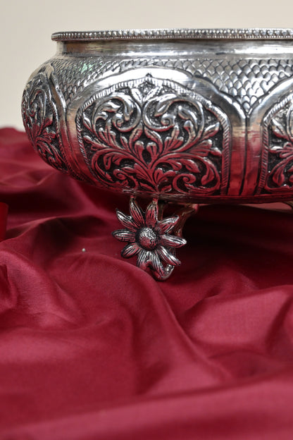 Handcrafted German Silver Urli Bowl – Elegant Traditional Decorative Centerpiece for Home & Pooja Decor