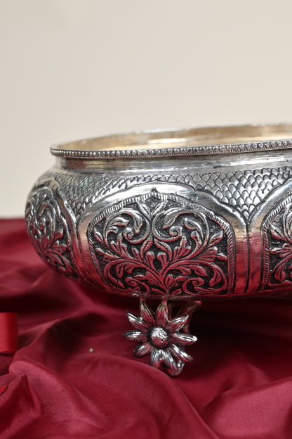 Handcrafted German Silver Urli Bowl – Elegant Traditional Decorative Centerpiece for Home & Pooja Decor