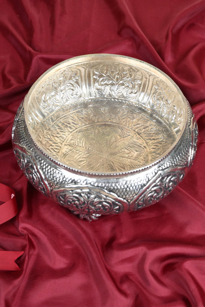 Handcrafted German Silver Urli Bowl – Elegant Traditional Decorative Centerpiece for Home & Pooja Decor