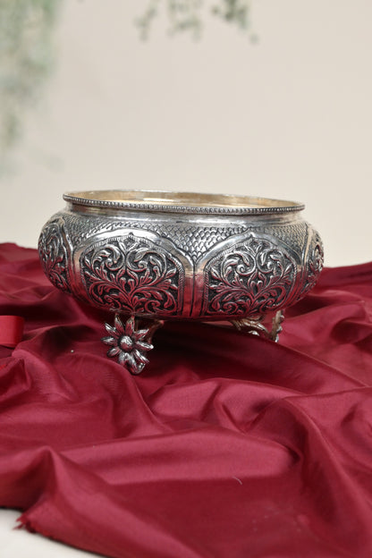 Handcrafted German Silver Urli Bowl – Elegant Traditional Decorative Centerpiece for Home & Pooja Decor