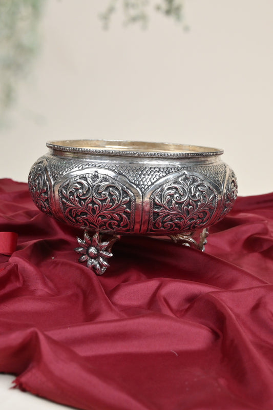 Handcrafted German Silver Urli Bowl – Elegant Traditional Decorative Centerpiece for Home & Pooja Decor