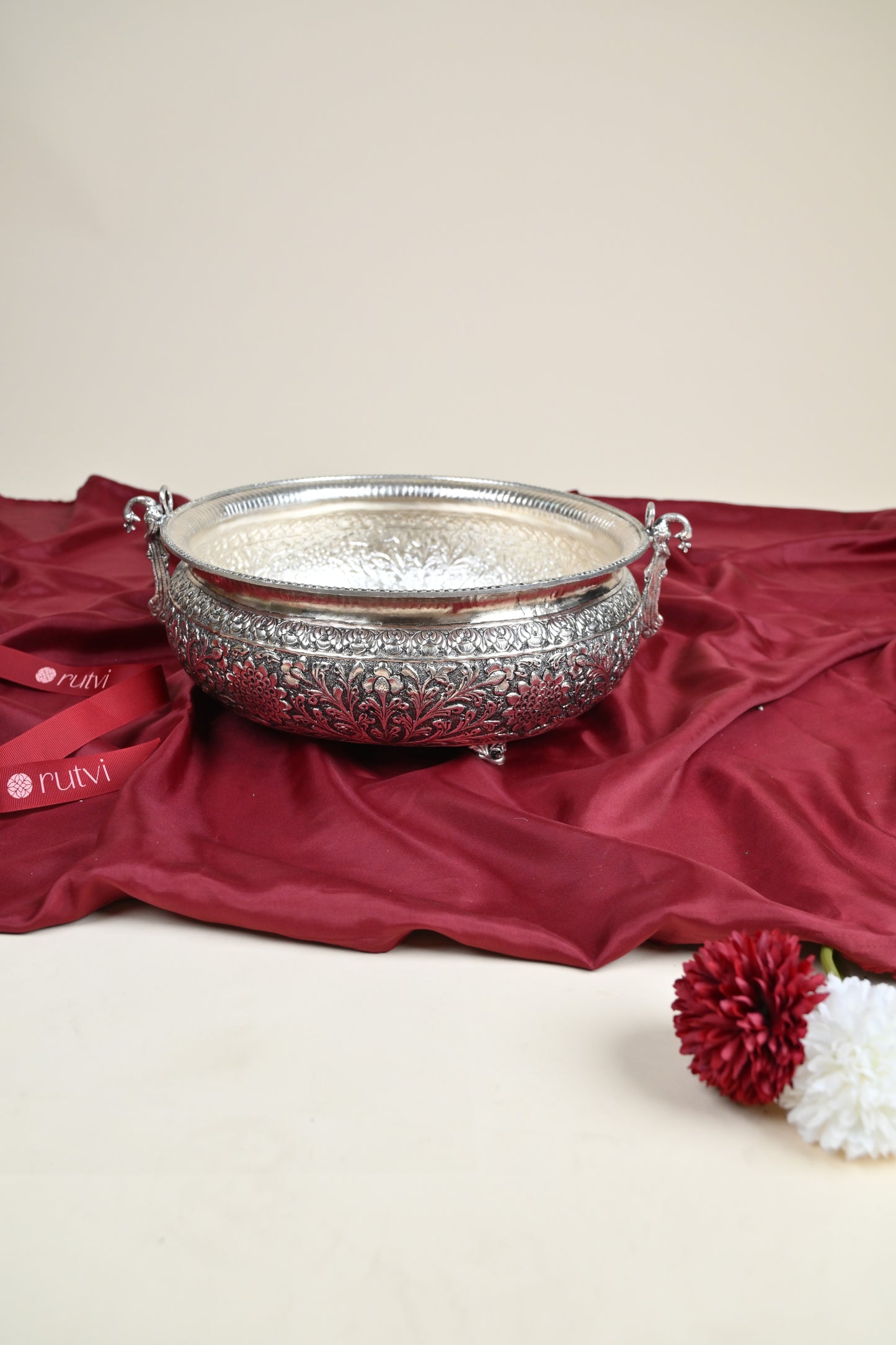Large Handcrafted German Silver Urli Bowl – Traditional Decorative Centerpiece for Festive & Pooja Decor