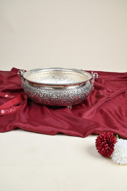 Large Handcrafted German Silver Urli Bowl – Traditional Decorative Centerpiece for Festive & Pooja Decor
